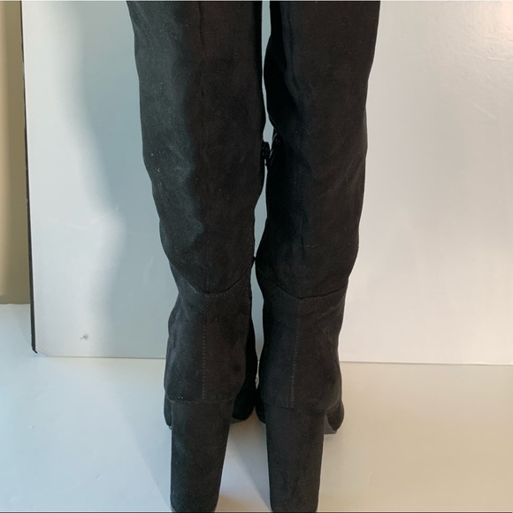 JustFab Over the Knee High Faux Suede Round Heel Boots Black Size 7 - Picture 5 of 13